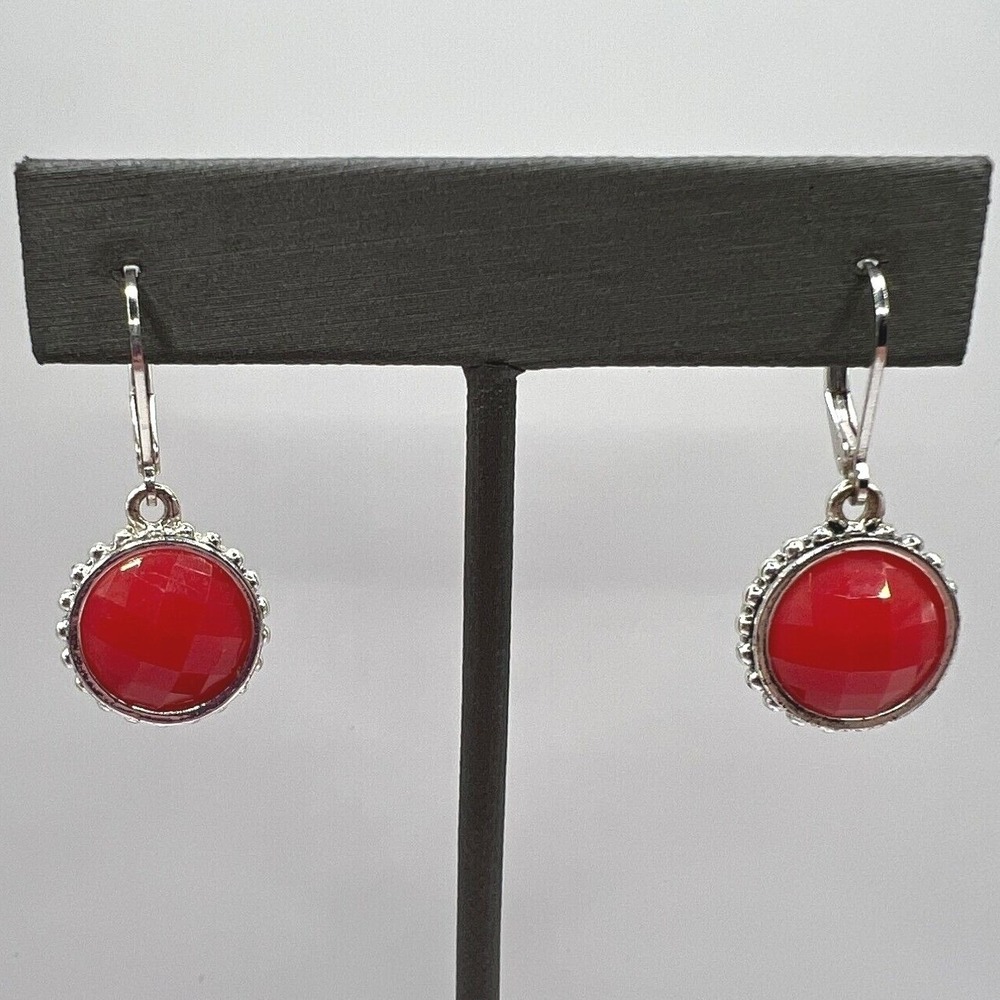 Napier Dangle Earrings Orange Red Acrylic‎ Stones Silver Tone Drop